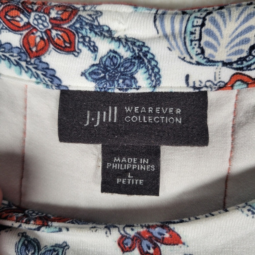 J. Jill Wearever Tunic Top Women L Petite Blue Rust Floral Paisley Split Back - Picture 5 of 11
